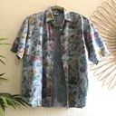 Gloria Vanderbilt Blue snap closure floral flower collared shirt short sleeve - 100% COTTON Photo 2