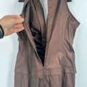 Cache  Lux Tadashi Shoji Dress Brown Ruched Taffeta Gown Size 6 Evening Collared Photo 6