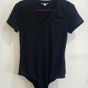 White Birch  Bodysuit Size Small Black Ribbed V-neck Short Sleeve Casual Layering Photo 2