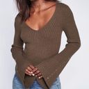 Free People  Viola Rust Knit Sweater Top Studded Bell Sleeves Boho Photo 0