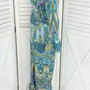 R. Vivimos Printed Boho Maxi Wrap Dress Blue Aqua Small Ruffle Long Sleeve Photo 2