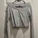 SKIMS NEW VINTAGE LONG SLEEVE CROPPED HENLEY LIGHT HEATHER GREY MEDIUM Photo 3