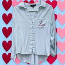 Velvet Heart Hearts Pattern Valentine’s Green White LOVE Button Up High Low Hem Top Women’s L Photo 1