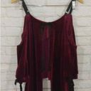 Romeo + Juliet Couture  Burgundy Velvet Cold Shoulder Open Back Tie Top Blouse Photo 9