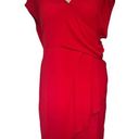 City Chic  Faux Wrap Surplice Midi Dress Size 24/XXL Red V-Neck Lined Skirt Photo 0