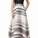 Badgley Mischka  Neutral Stripe V-Neck Hi-Low Jacquard Formal Gown Size 10 Photo 0