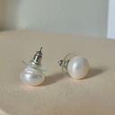 Vintage “Hannah” Coin Pearl Stud Earrings White Neutral Minimal Classic Simple Jewelry Photo 1