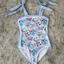 One Piece Visual Swim  Tie Strap Reversible Floral Swimsuit Blue Size Medium Photo 0