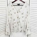 Something Navy  Floral Exaggerated Cuff Button Front Shirt Ivory Tan Large Photo 9