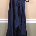 Old Navy NWT  Women’s Embroidered Floral Print Navy Blue Ruffle Hi-Low Wrap Dress Photo 4