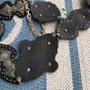 Chico's Western Belt Black Leather Silver Filigree Chain Scalloped Floral Details Photo 6