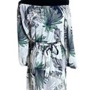 Sans Souci NWT Tropical Palm Print Off Shoulder Tie Maxi Dress 3/4 Sleeve S White F0100 Photo 2