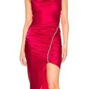 Cinq à Sept Cinq a Sept Emila Ruched Crystal Silk Satin Hi/Low Mid Dress Rhinestone Trim A16 Photo 0