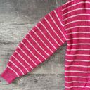 Loft  V Neck Knit Cardigan Sweater NEW Womens L Relaxed Fit Pink White Striped Photo 2