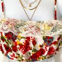 90s Y2K Red Floral Lace Bandeau Tube Crop Top S M​ Size M Photo 4