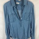 Thread and Supply  Chambray V Neck Long Sleeve Top Size Small Photo 0