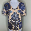 Tracy Reese Neiman Marcus Sequin Top SMALL Blue Nude Scoop Neck Party Blouse Photo 1