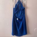 B Darlin Womens A-Line Dress Royal V-Neck Hi-Lo Open Back Photo 3