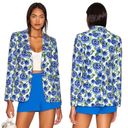 Alice + Olivia Macey Fitted Blazer Jacket Blue Perfect Pansy Multi Photo 1