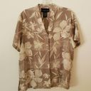 August Silk NWOT Silk Short Sleeve Hawaiian Buttondown Blouse Taupe Cream Size Small Photo 1