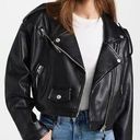 Good American  Cropped Faux Leather Moto Jacket Black Womens Size L/XL Photo 0