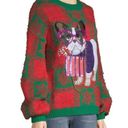 Holiday Time  Fancy Dog Checkerboard Fuzzy Ugly Christmas Sweater Red 3X Oversize Photo 1