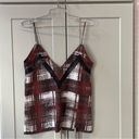 Lovers + Friends  Tank Top Cami Red White Mesh Insert Plaid Tartan Shift Lace XS Photo 2