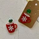 Boutique | Glittering Green and Red Snowflake Mug Dangling Christmas Earrings Photo 3