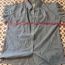 Industry EUC  Blue & White Striped Ruffle Sleeve Button Down Blouse Size Large Photo 7