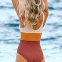 One Piece Rose Colorblock Keyhole Cutout  Swimsuit Photo 1