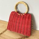 ZARA  Rigid‎ City Light Bag Red Rattan Gold Chain Strap Summer Beach Coastal Boho Photo 3