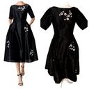 Eshakti eSkahti | Quincy Dupioni Black Floral Lined Midi Length Dress Size Small Photo 1