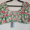 Hill House NWT  Home Puff Sleeve Floral Bow Crop Top in White/Pink Photo 3