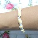 White Cord Beige Braided Bracelet Wood Beads Adjustable Handmade Photo 1