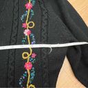 Susan Bristol  Vintage Black Wool Sweater Granny Core Embroidered Floral M Photo 7