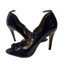 ZARA  Navy Blue Patent Lace Up Heels Size 38 / US 7.5 Photo 2