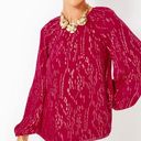 Lilly Pulitzer NWT  Noraleen Silk Top Long Sleeved Metallic Red Women’s XS Photo 0