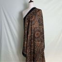 Edge Elaine Gold Large Square Boho Scarf Wrap Brown Black Floral Frayed  46x46 Photo 2