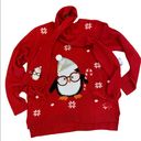 Holiday Time Christmas Red Sweater Scarf Set Acrylic New Womens Medium Pullover Penguin Photo 0