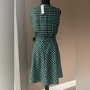 Draper James Sleeveless Bow Waisted Love Circle Dress in Green Plaid. Photo 4