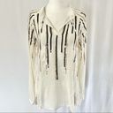 Free The Roses New  Sequin Striped Tassel Tie Peasant Top Ivory Black Gold Photo 10