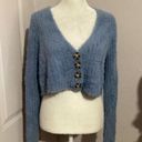 Sky And Sparrow  Light Blue Furry Long Sleeve Button Up Crop Top M Photo 0