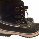 Skechers Sketchers blue denim black rubber winter lace up boots faux fur lined size 7 Photo 1