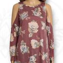 Peach Love California  Floral Print Cold Shoulder Top Dusty Rose Size M Photo 0