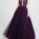 Madison James  Elegant Purple Floral Lace Maxi Formal Ball Gown Photo 0