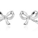 Trendy Silver Bow Earrings Studs Photo 2