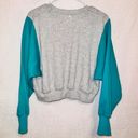 Joy Laby Gray Green Long Puff Sleeve Pullover Crew Neck Cropped Sweatshirt small Photo 0
