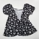 Socialite  Curve Womens Plus Size 3X  V-Neck Puff Short Sleeve Black Floral Top Photo 0