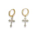 CZ Cross Dangle Drop Earrings for Men Women Streetwear Hip Hop Unisex Style Gold Photo 0