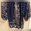 Angie  Size Large Navy Blue 3/4 sleeve Paisley 100% Rayon Blouse Photo 7